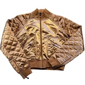 BEBE Quilted Bomber Jacket Bronze‎ Metallic Satin Y2K Women's Size M